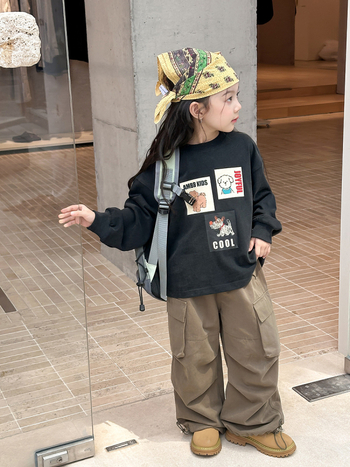 Dječji sweatshirt u korejskom stilu s okruglim izrezom, dugi rukavi, 100% pamuk, cartoon uzorak