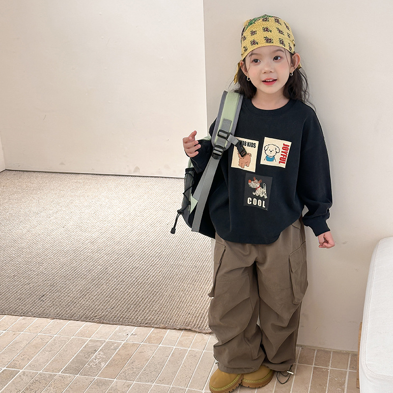 Dječji sweatshirt u korejskom stilu s okruglim izrezom, dugi rukavi, 100% pamuk, cartoon uzorak