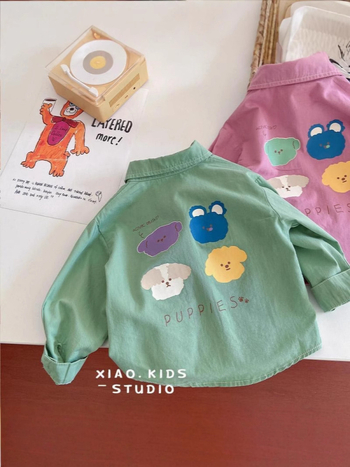 Dječja košulja u korejskom stilu, s reverom ovratnikom, dugim rukavima, 90% pamuka, uzorak životinja i crtići