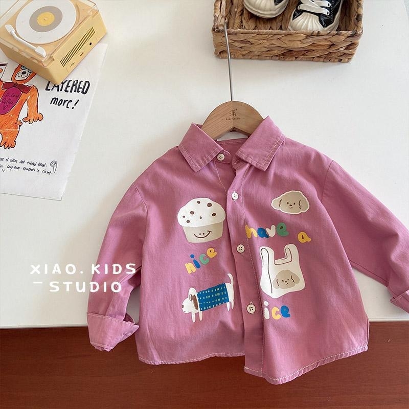 Dječja košulja u korejskom stilu, s reverom ovratnikom, dugim rukavima, 90% pamuka, uzorak životinja i crtići