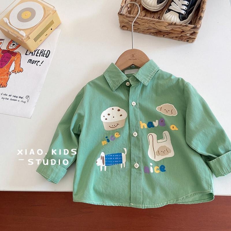 Dječja košulja u korejskom stilu, s reverom ovratnikom, dugim rukavima, 90% pamuka, uzorak životinja i crtići