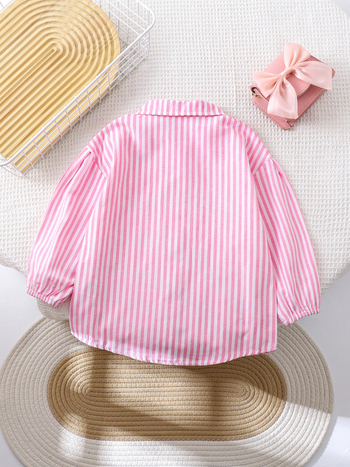 Dječja košulja s prugama, dugi rukav, spuštena ramena, gumbi, udoban kroj, rever ovratnik, poliester