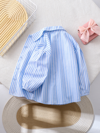 Dječja košulja s prugama, dugi rukav, spuštena ramena, gumbi, udoban kroj, rever ovratnik, poliester