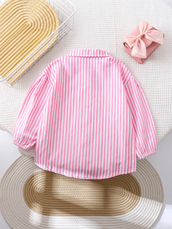 Dječja košulja s prugama, dugi rukav, spuštena ramena, gumbi, udoban kroj, rever ovratnik, poliester