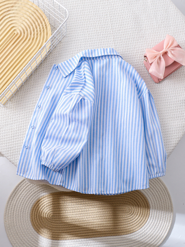 Dječja košulja s prugama, dugi rukav, spuštena ramena, gumbi, udoban kroj, rever ovratnik, poliester