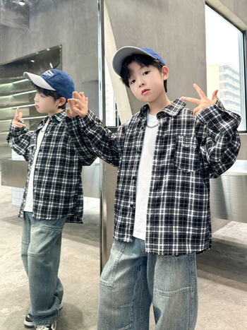 Dječja košulja s karom, korejski stil, pamuk