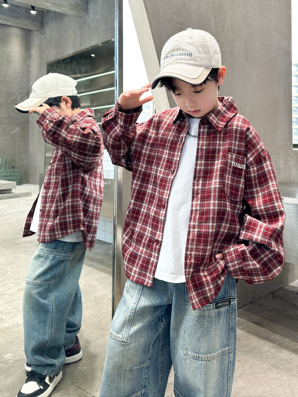 Dječja košulja s karom, korejski stil, pamuk