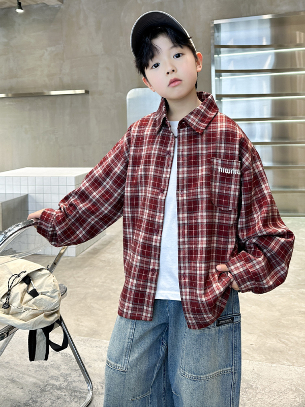 Dječja košulja s karom, korejski stil, pamuk