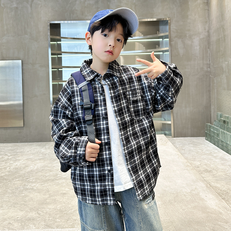 Dječja košulja s karom, korejski stil, pamuk