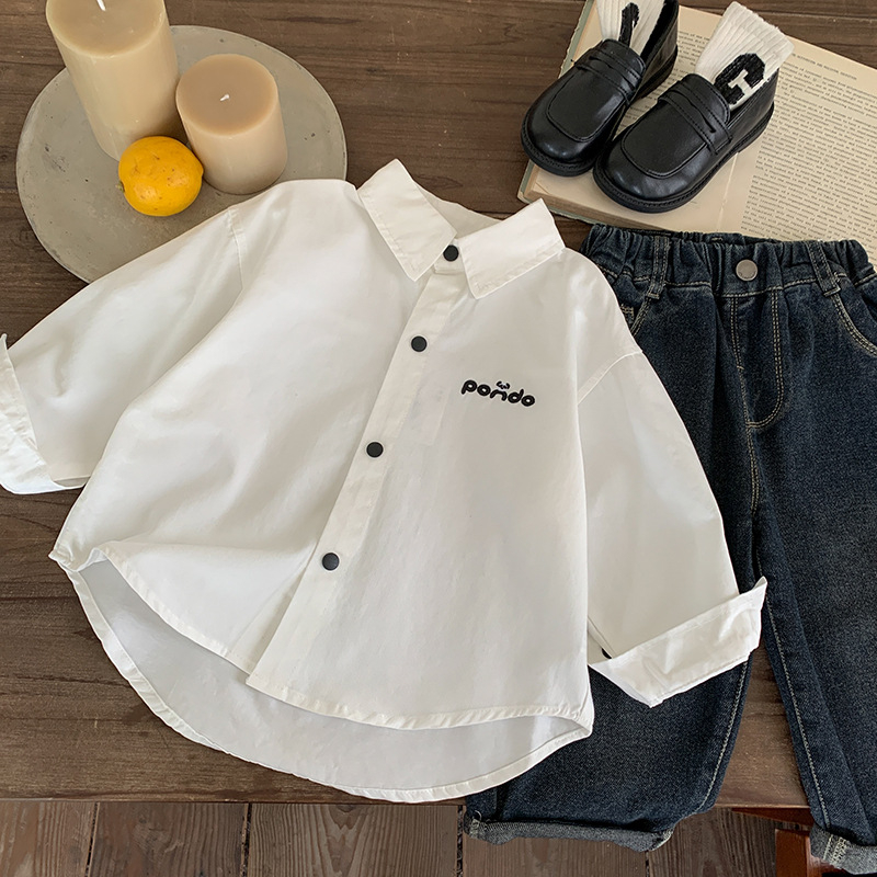 Jimmy@carte Dječja košulja s dugim rukavima, 100% pamuk, uzorak s slovima, ležerni stil, za uzrast 3–8 godina, jesen 2025