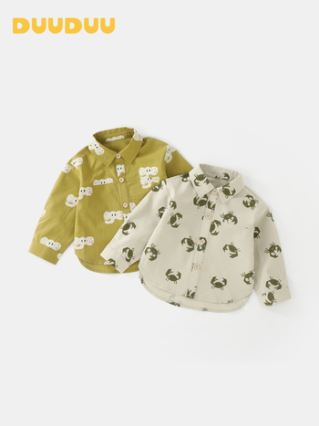 Dječja košulja - korejski stil, ovratnik s reverom, dugi rukavi, životinjski uzorak (Uzrast 1–3 godine; proljeće–jesen; 50% pamuk + 50% lyocell)