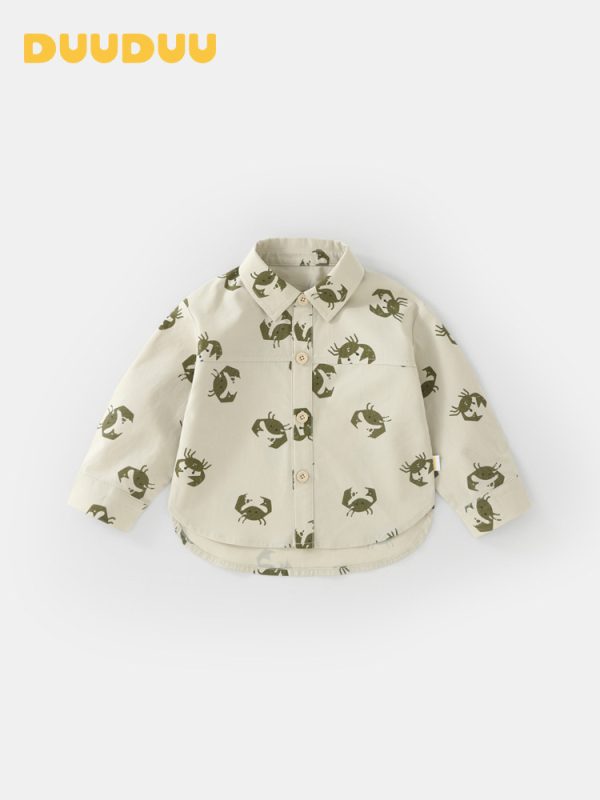 Dječja košulja - korejski stil, ovratnik s reverom, dugi rukavi, životinjski uzorak (Uzrast 1–3 godine; proljeće–jesen; 50% pamuk + 50% lyocell)