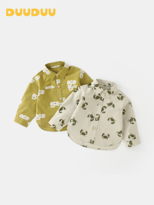Dječja košulja - korejski stil, ovratnik s reverom, dugi rukavi, životinjski uzorak (Uzrast 1–3 godine; proljeće–jesen; 50% pamuk + 50% lyocell)