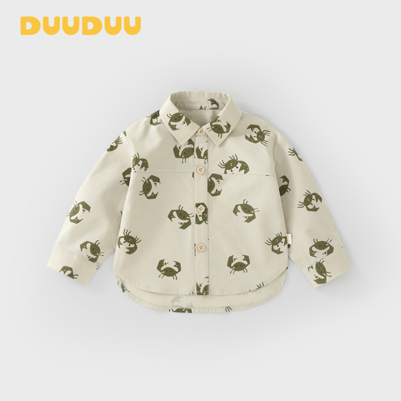 Dječja košulja - korejski stil, ovratnik s reverom, dugi rukavi, životinjski uzorak (Uzrast 1–3 godine; proljeće–jesen; 50% pamuk + 50% lyocell)