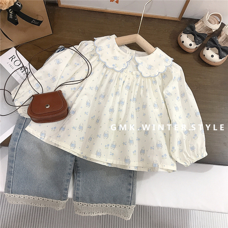 Dječja košulja za djevojčice s dugim rukavima, princes stil, 95% pamuk, uzrast 3–8 godina