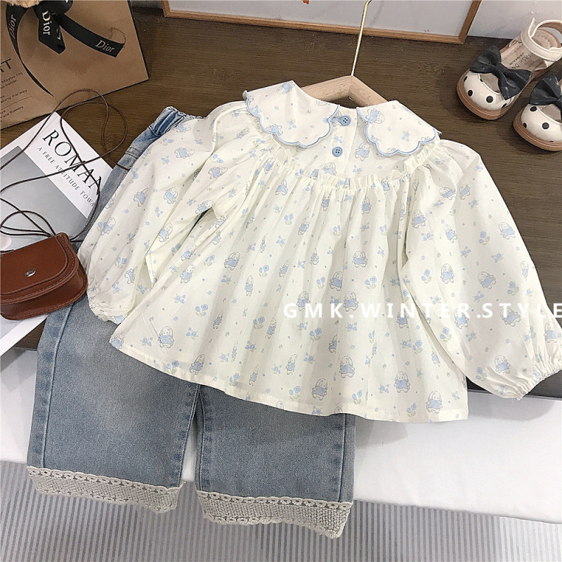 Dječja košulja za djevojčice s dugim rukavima, princes stil, 95% pamuk, uzrast 3–8 godina