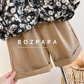 Dječja košulja u hongkongskom stilu, od lanenog materijala 50%, sa stojećim ovratnikom i kratkim rukavima, proljeće 2024