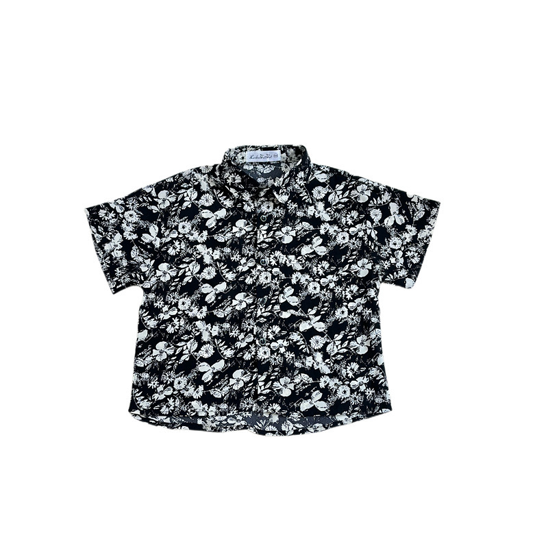 Dječja košulja u hongkongskom stilu, od lanenog materijala 50%, sa stojećim ovratnikom i kratkim rukavima, proljeće 2024