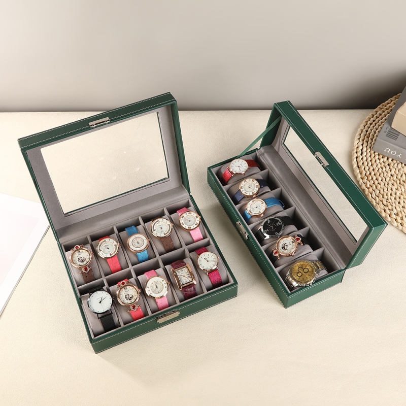 Kutija za satove sa 12 pretinaca, prozorom, zaključavanje, kožna izložbena kutija