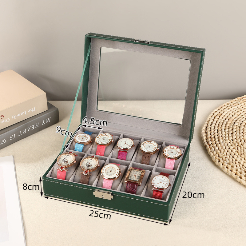 Kutija za satove sa 12 pretinaca, prozorom, zaključavanje, kožna izložbena kutija