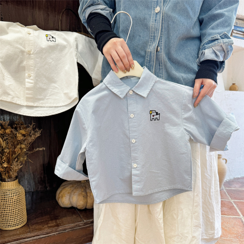 Dječja košulja s dugim rukavima, korejskog stila, V-izrez (80% pamuka)