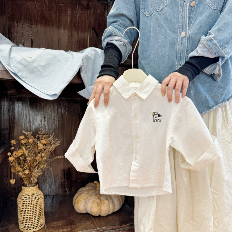 Dječja košulja s dugim rukavima, korejskog stila, V-izrez (80% pamuka)