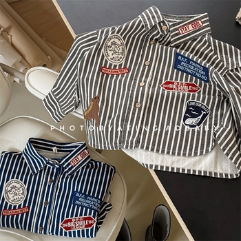 Dječja košulja s okruglim izrezom, dugim rukavima, pamuk (90% pamuka), karirani i jednobojni uzorak, stil k-style.