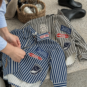 Dječja košulja s okruglim izrezom, dugim rukavima, pamuk (90% pamuka), karirani i jednobojni uzorak, stil k-style.