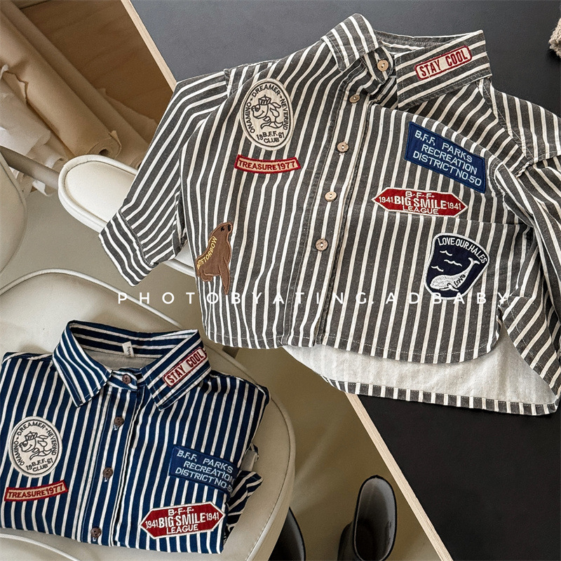 Dječja košulja s okruglim izrezom, dugim rukavima, pamuk (90% pamuka), karirani i jednobojni uzorak, stil k-style.