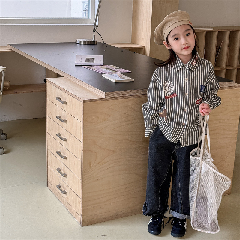 Dječja košulja s okruglim izrezom, dugim rukavima, pamuk (90% pamuka), karirani i jednobojni uzorak, stil k-style.