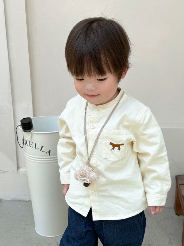 Dječja košulja s dugim rukavima, vezen lisicu, okrugli izrez, 100% pamuk, unisex