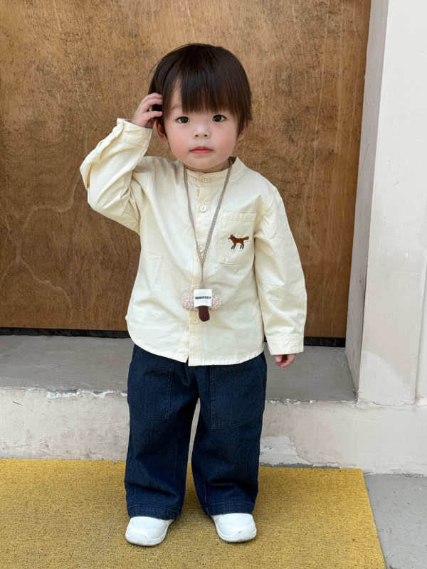 Dječja košulja s dugim rukavima, vezen lisicu, okrugli izrez, 100% pamuk, unisex