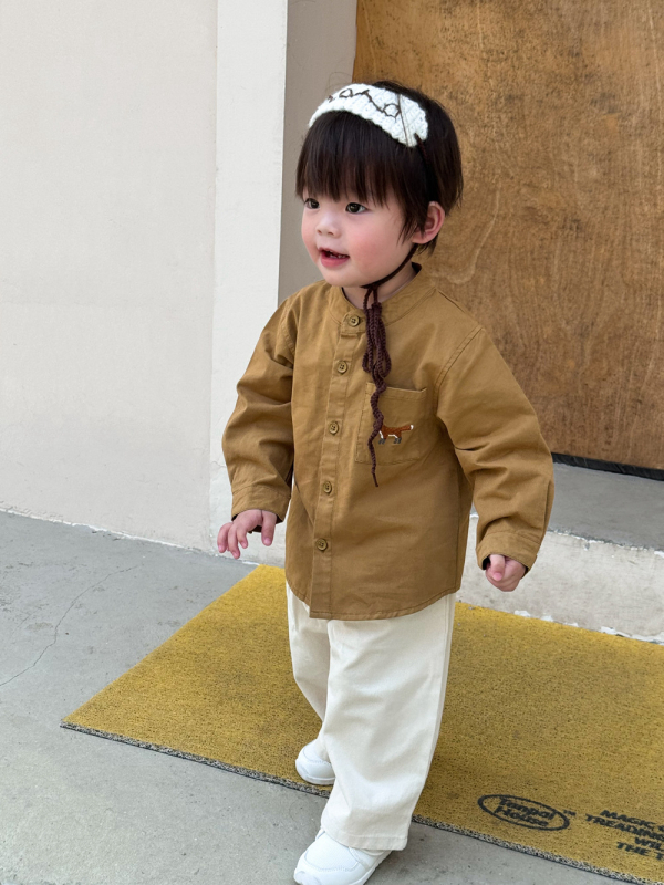 Dječja košulja s dugim rukavima, vezen lisicu, okrugli izrez, 100% pamuk, unisex