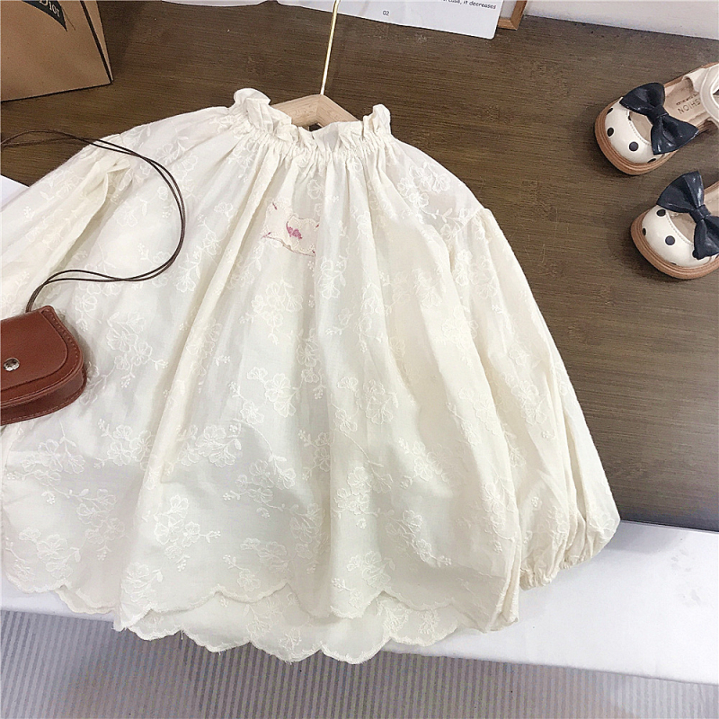Dječja košulja od pamuka, korejski stil, Jacquard vez, okrugli izrez, dugi rukavi