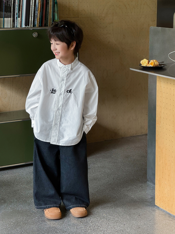 Muška košulja u korejskom stilu, s dugim rukavima, s izvezenom slovom, ovratnik turn-down, 95% pamuk, jesen