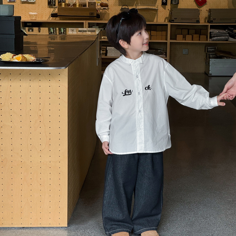 Muška košulja u korejskom stilu, s dugim rukavima, s izvezenom slovom, ovratnik turn-down, 95% pamuk, jesen