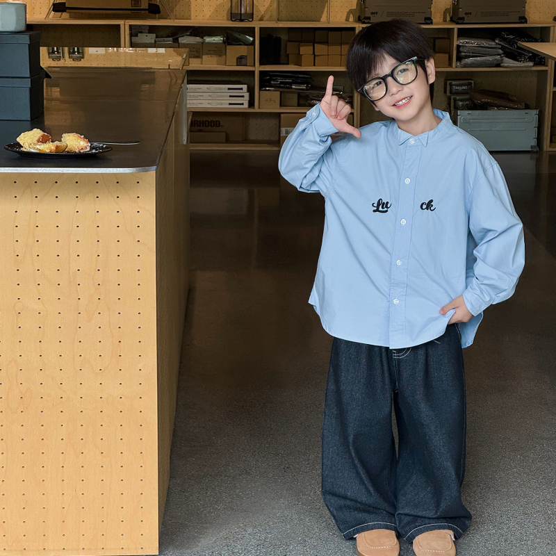 Muška košulja u korejskom stilu, s dugim rukavima, s izvezenom slovom, ovratnik turn-down, 95% pamuk, jesen