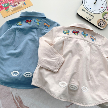 Dječja košulja u japanskom stilu, ovratnik s izšivkom, motiv medvjedića, 90% pamuk