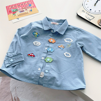 Dječja košulja u japanskom stilu, ovratnik s izšivkom, motiv medvjedića, 90% pamuk