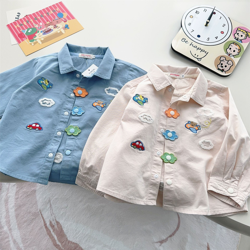 Dječja košulja u japanskom stilu, ovratnik s izšivkom, motiv medvjedića, 90% pamuk