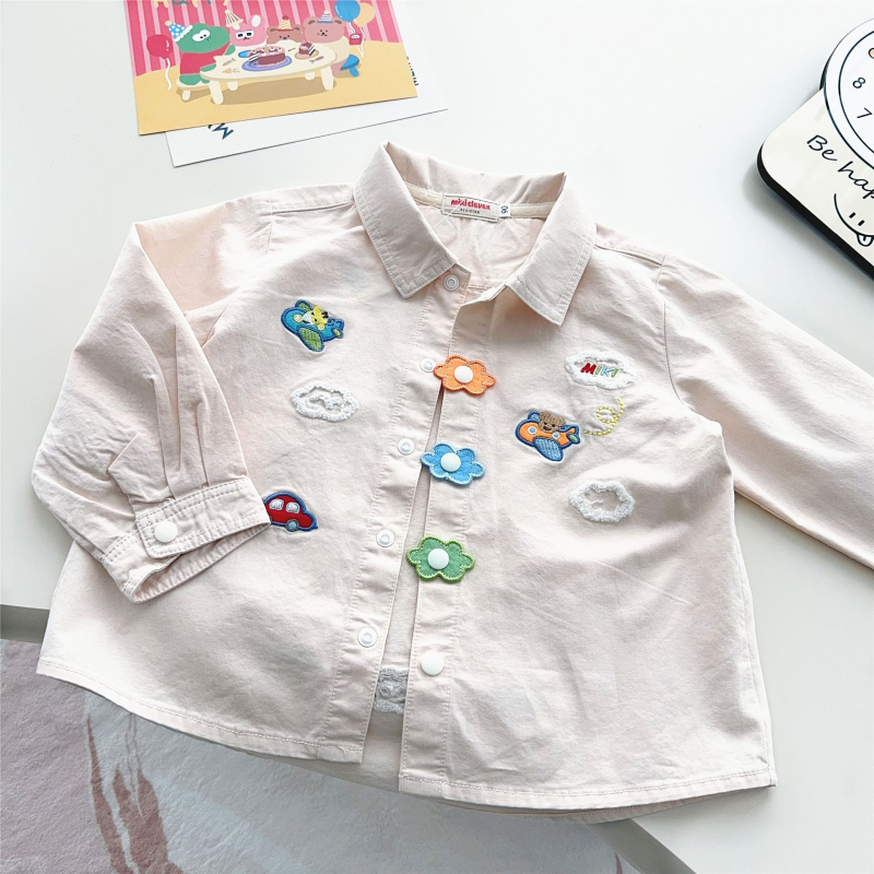 Dječja košulja u japanskom stilu, ovratnik s izšivkom, motiv medvjedića, 90% pamuk