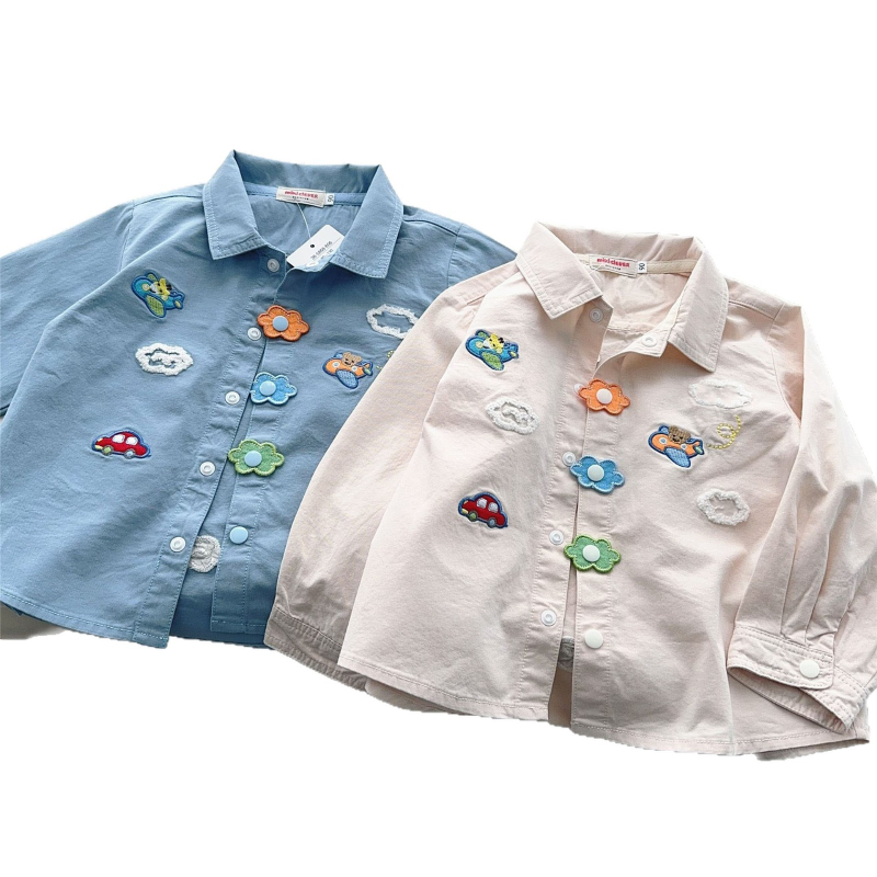 Dječja košulja u japanskom stilu, ovratnik s izšivkom, motiv medvjedića, 90% pamuk