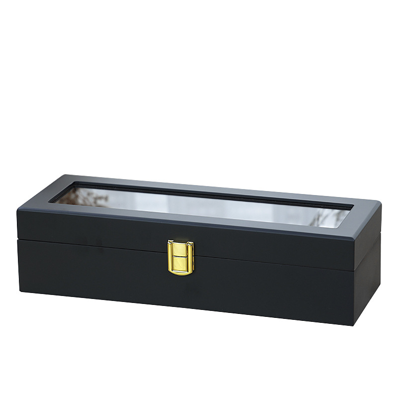 Box na vystavenie hodiniek, čierne broskyňové drevo s matným lakom, priehľadný, model 006013, odolný voči prachu a magnetizmu