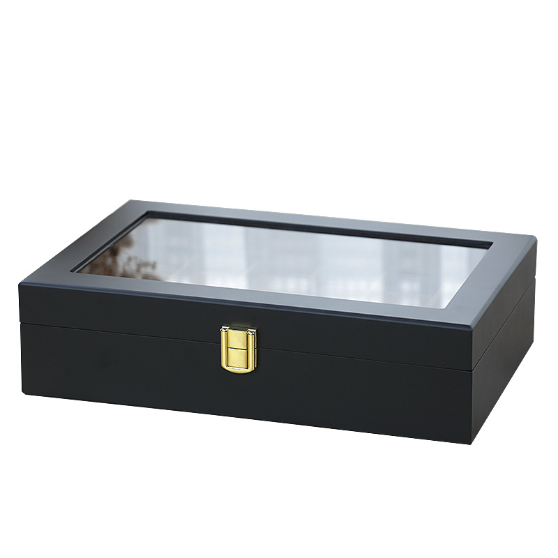 Box na vystavenie hodiniek, čierne broskyňové drevo s matným lakom, priehľadný, model 006013, odolný voči prachu a magnetizmu