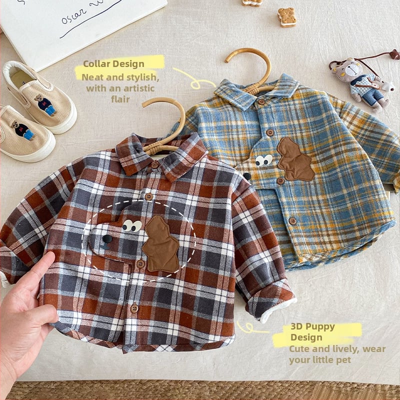 Cămașă în carouri din bumbac pentru băieți, stil coreean, iarnă, 3–8 ani, AY706