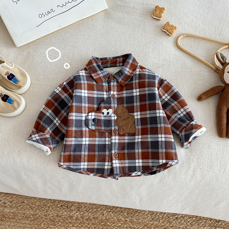 Cămașă în carouri din bumbac pentru băieți, stil coreean, iarnă, 3–8 ani, AY706