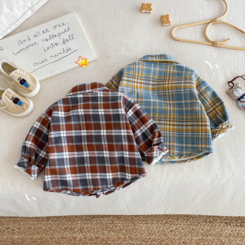 Cămașă în carouri din bumbac pentru băieți, stil coreean, iarnă, 3–8 ani, AY706