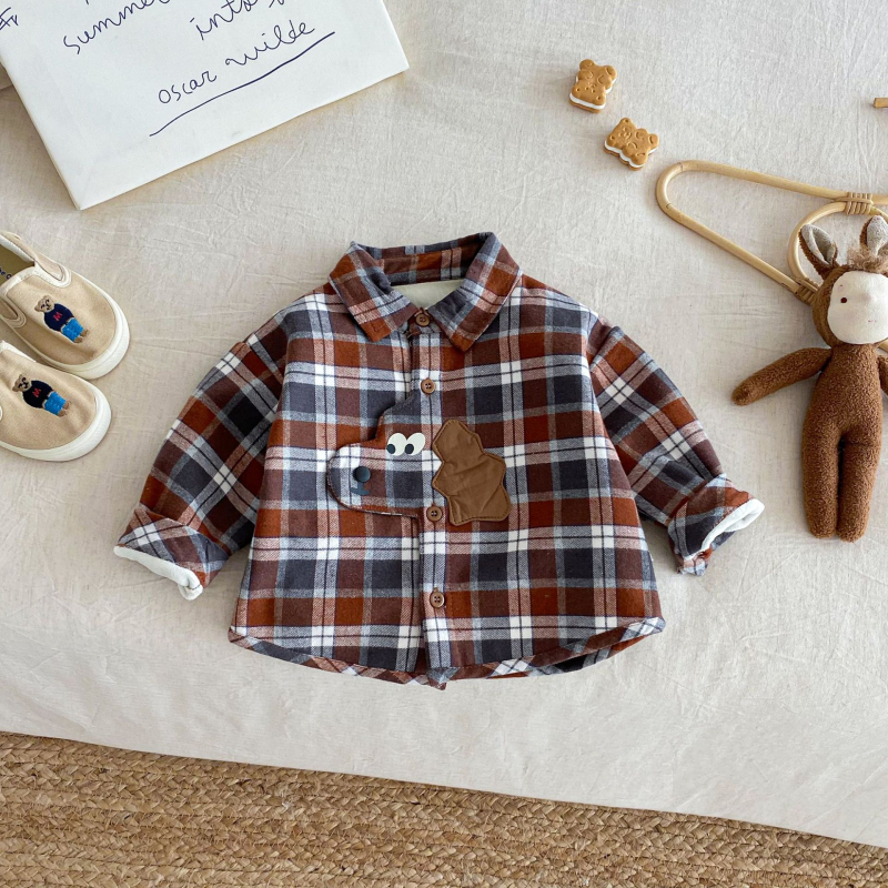 Cămașă în carouri din bumbac pentru băieți, stil coreean, iarnă, 3–8 ani, AY706