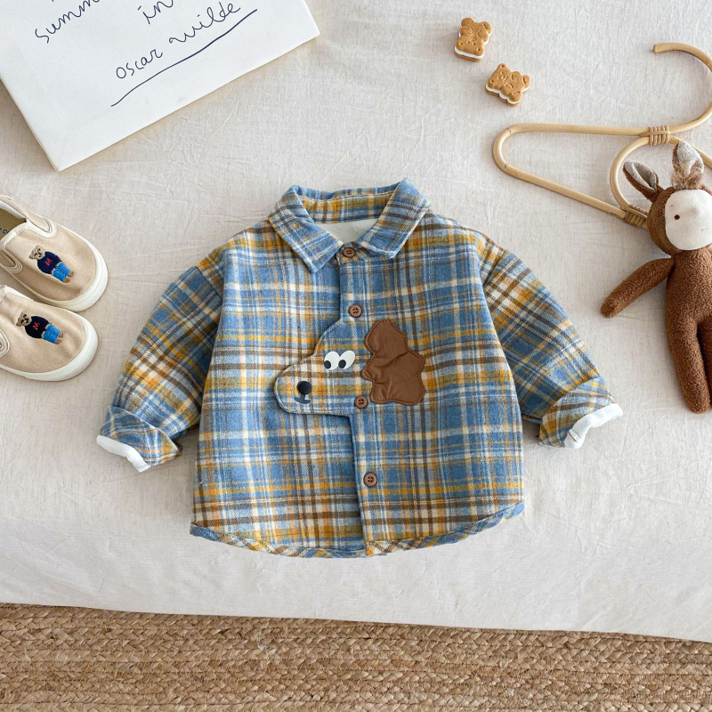Cămașă în carouri din bumbac pentru băieți, stil coreean, iarnă, 3–8 ani, AY706