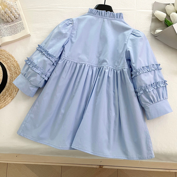 Детска рокля за момичета в корейски стил, дълги ръкави, памучна материя, слънчогледова щампа, силует принцеса, възраст 3–8 години